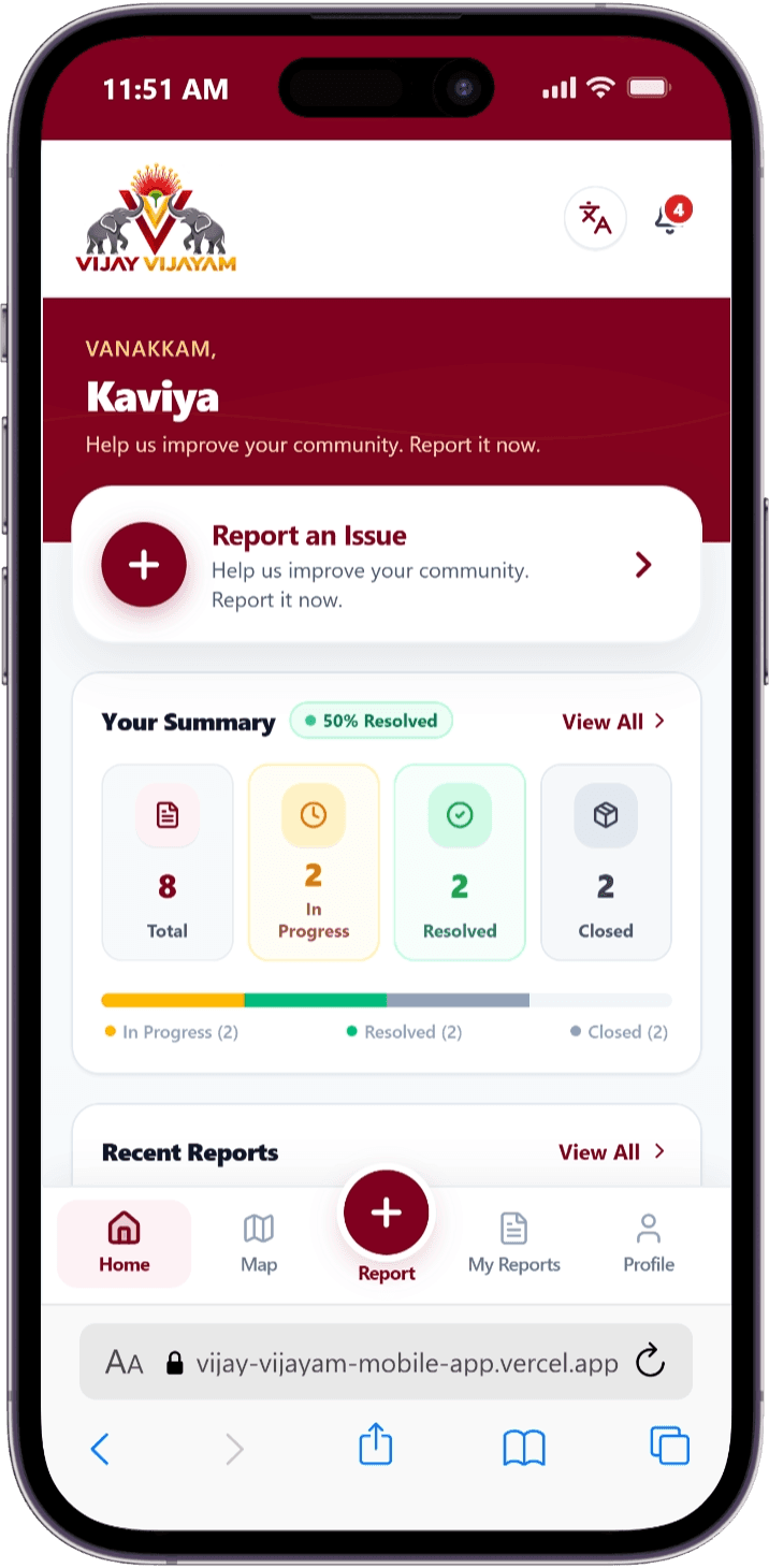 Vijay Vijayam App Interface Mockup
